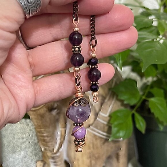 Handcrafted Amethyst Copper Dowsing Pendulum 10 inch By True Healing Source - Picture 1 of 7